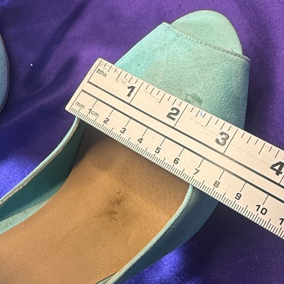 πJustFab Mint Green/ Gold  6" High Heel Pumps Open Toe & Ankle Straps Platform - Picture 11 of 16